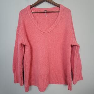 Free People XS Brookside Scoop Neck Tunic Sweater Pink Lightning Pullover